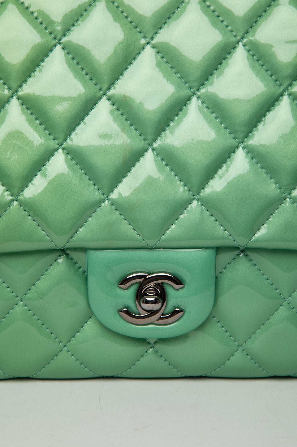 Chanel Green Quilted Patent Leather Single Flap Bag