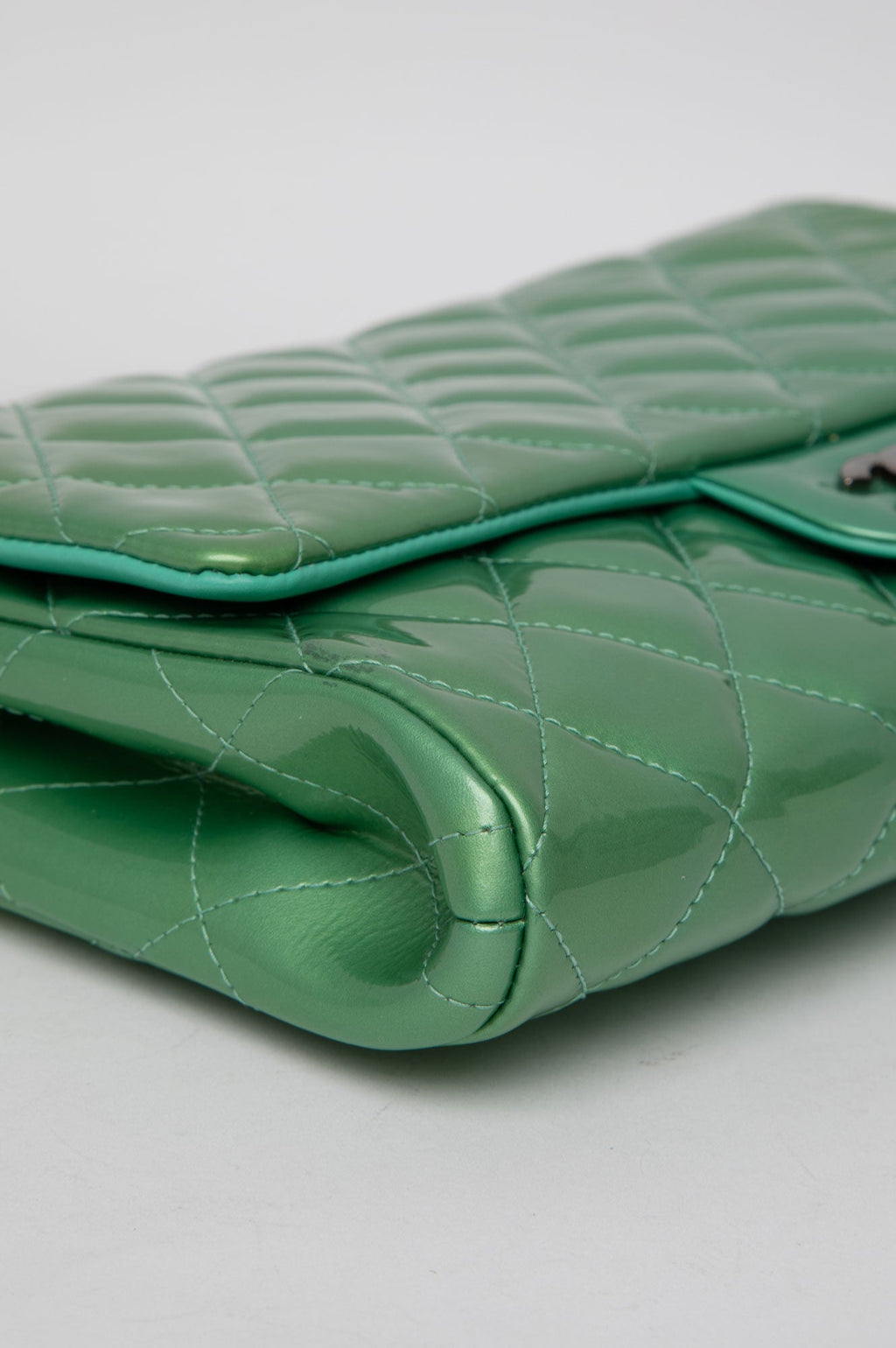 Chanel Green Quilted Patent Leather Single Flap Bag