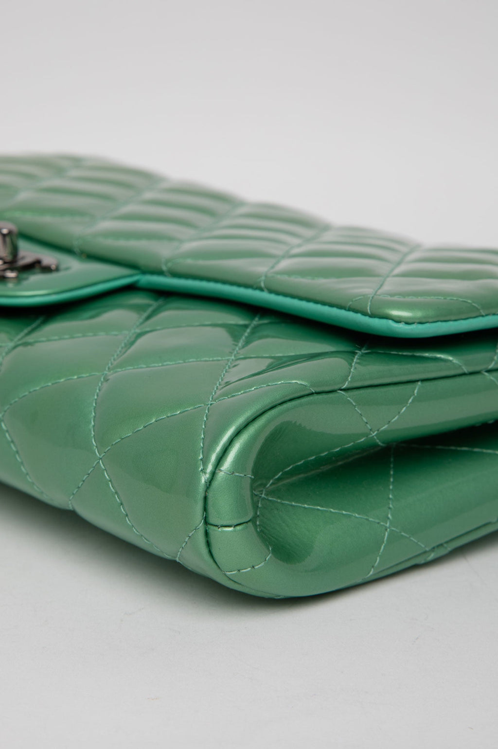 Chanel Green Quilted Patent Leather Single Flap Bag