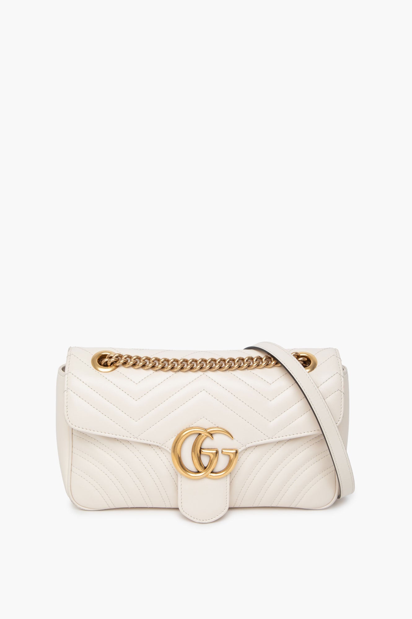 Gucci White GG Marmont Medium Shoulder Bag