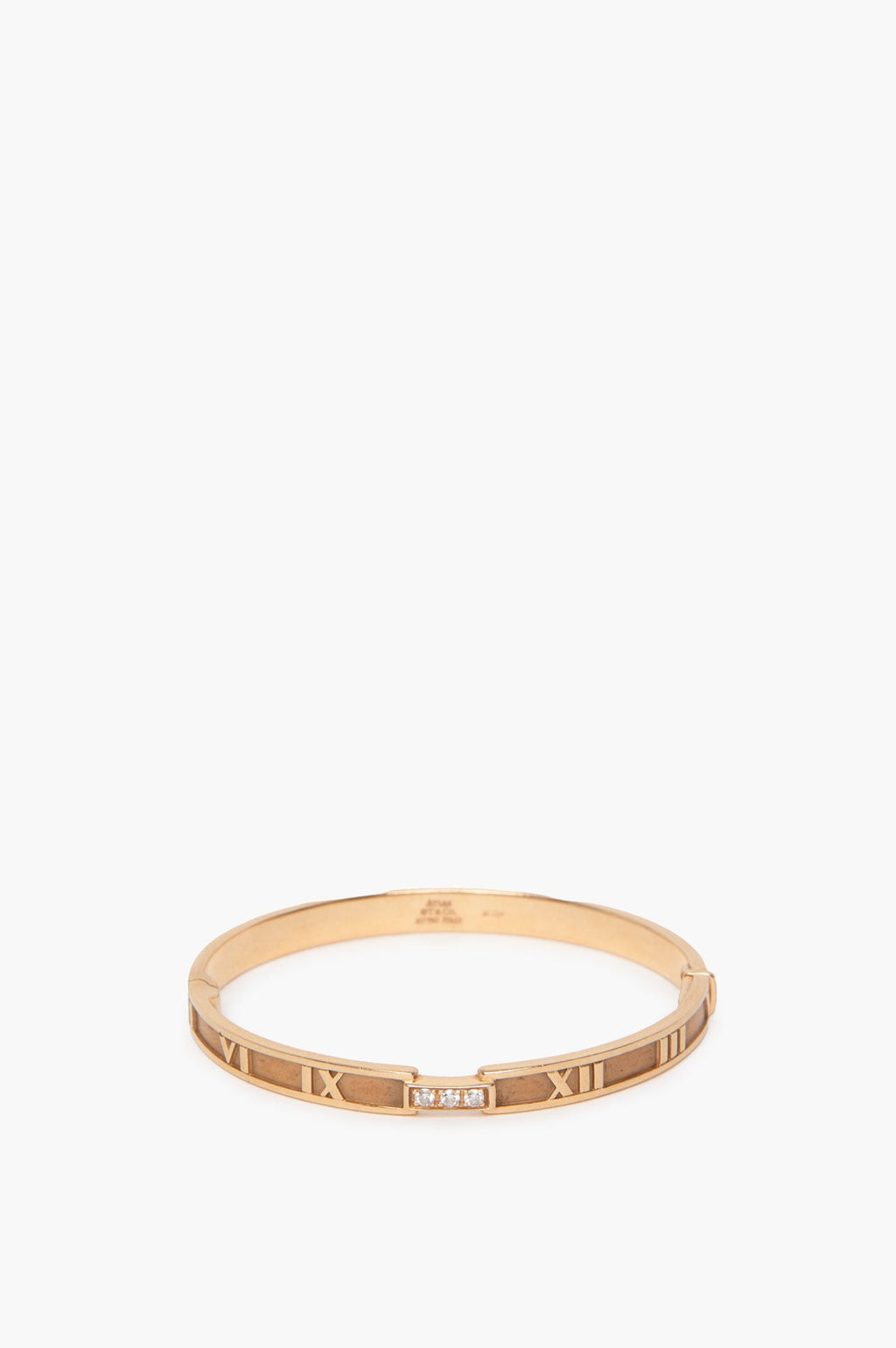 Tiffany & Co 18K Rose Gold Atlas 3 Diamonds Bangle Bracelet Size Medium
