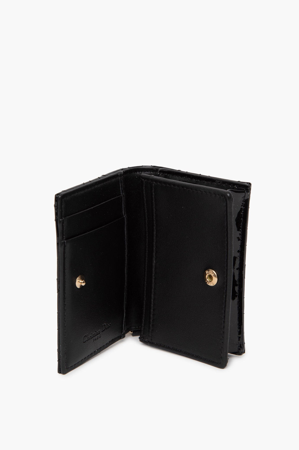Christian Dior Black Patent Mini Lady Dior Gardenia Wallet