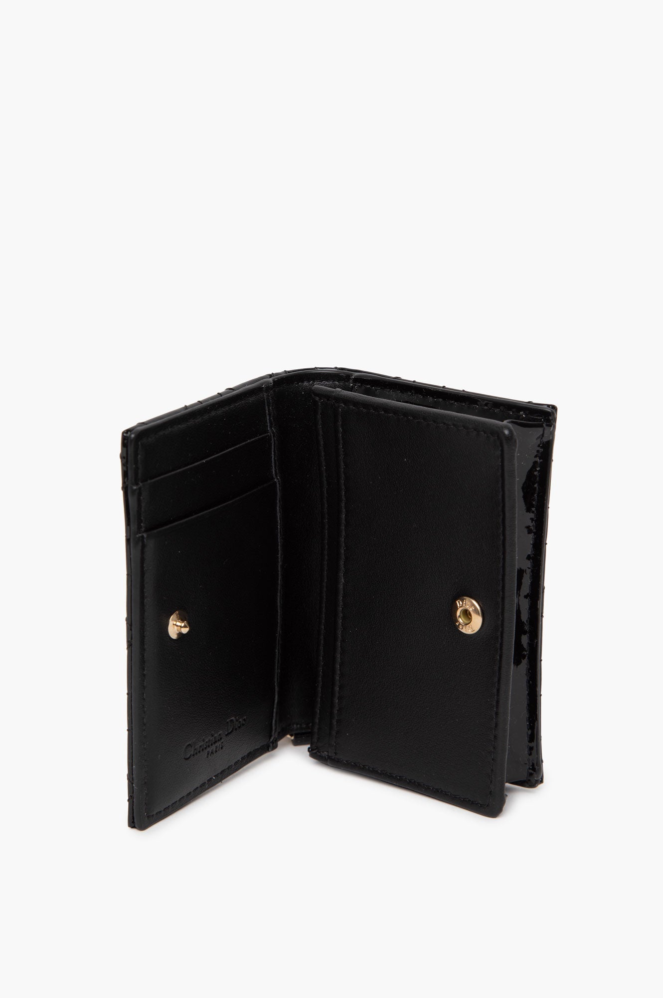 Christian Dior Black Patent Mini Lady Dior Gardenia Wallet