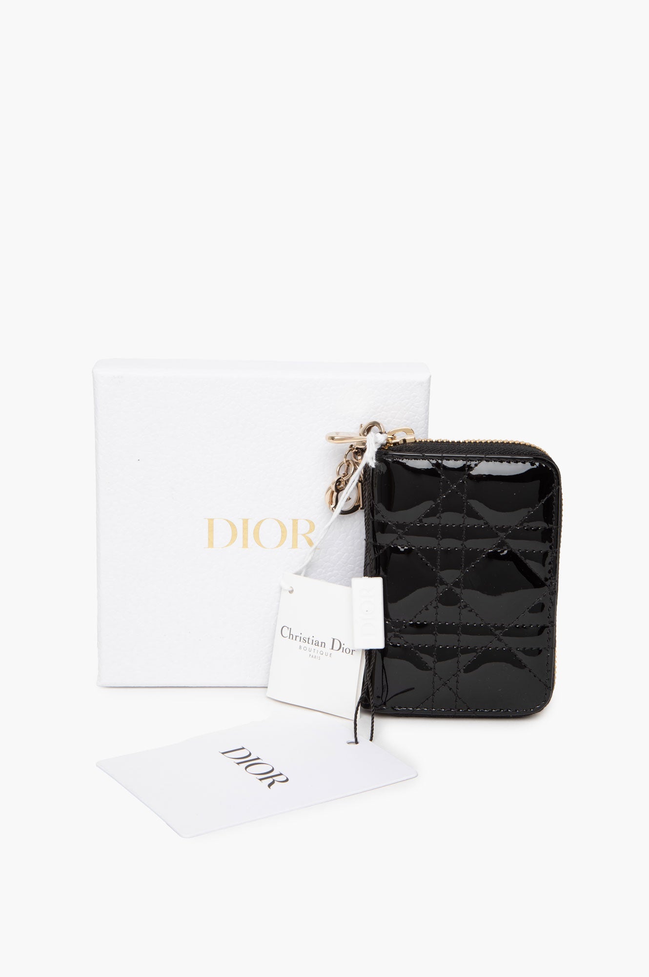 Christian Dior Black Patent Small Lady Dior Voyageur Coin Purse