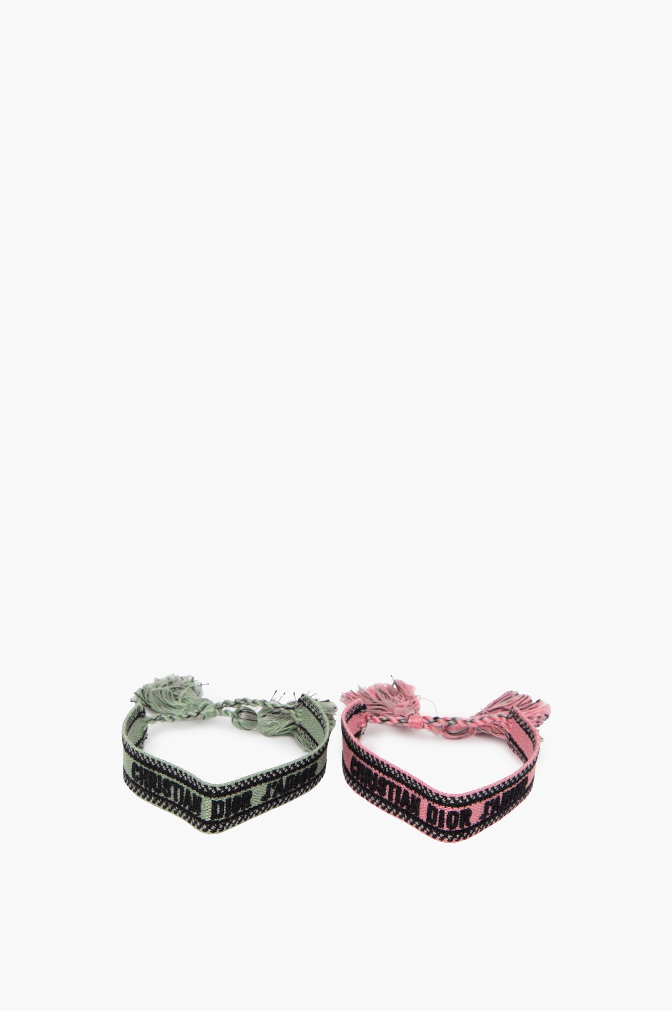 Embroidered Christian Dior Bracelet Set in Pink/Green