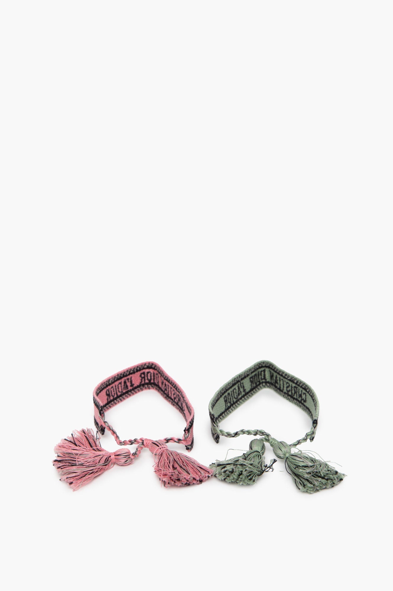 Embroidered Christian Dior Bracelet Set in Pink/Green