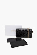 Christian Dior Black Patent Lady Dior Pouch With Chain
