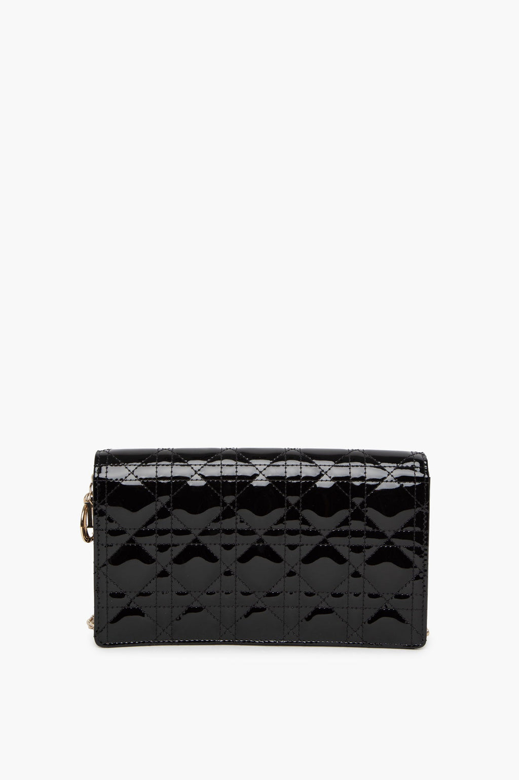 Christian Dior Black Patent Lady Dior Pouch With Chain
