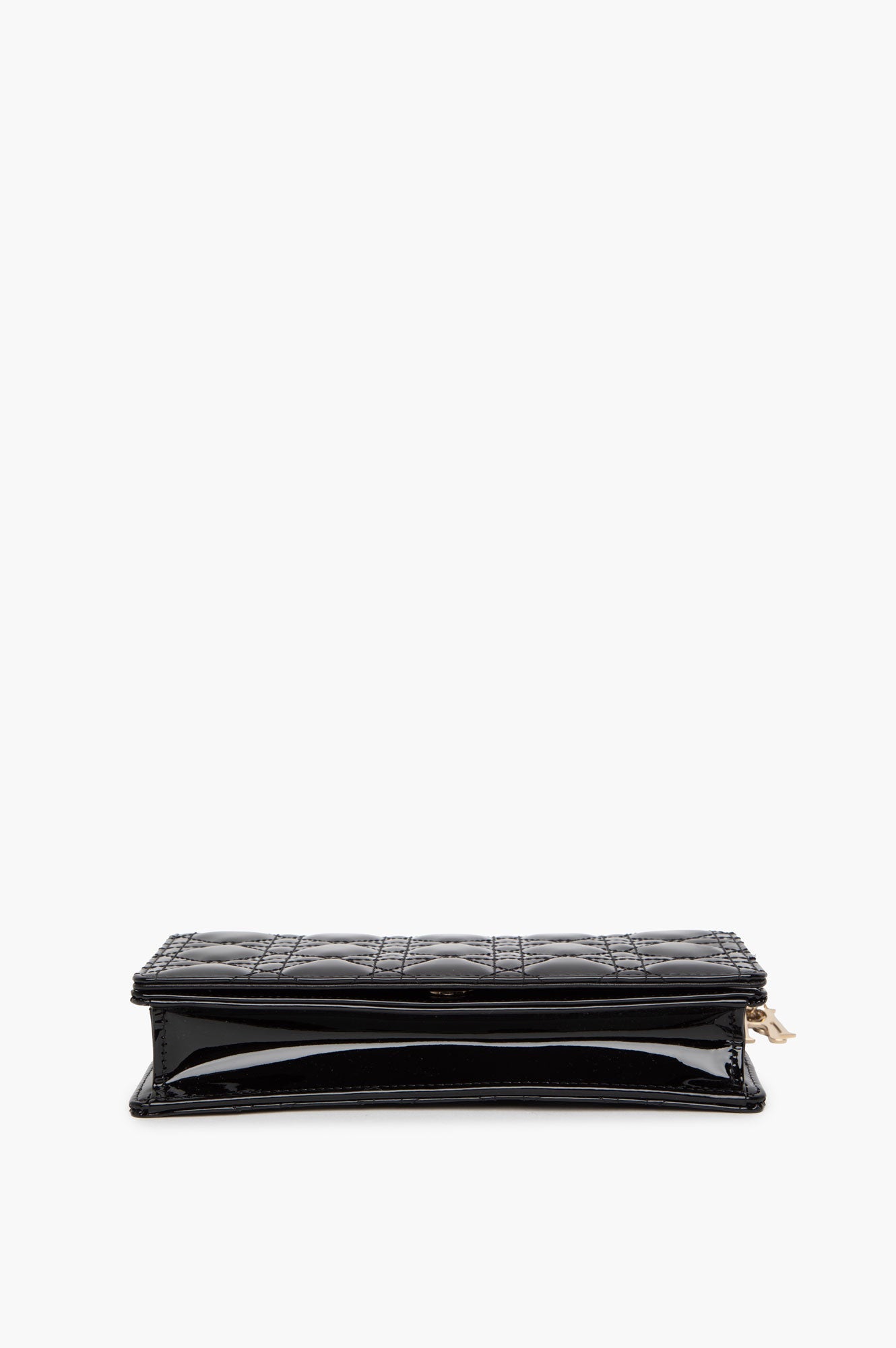 Christian Dior Black Patent Lady Dior Pouch With Chain