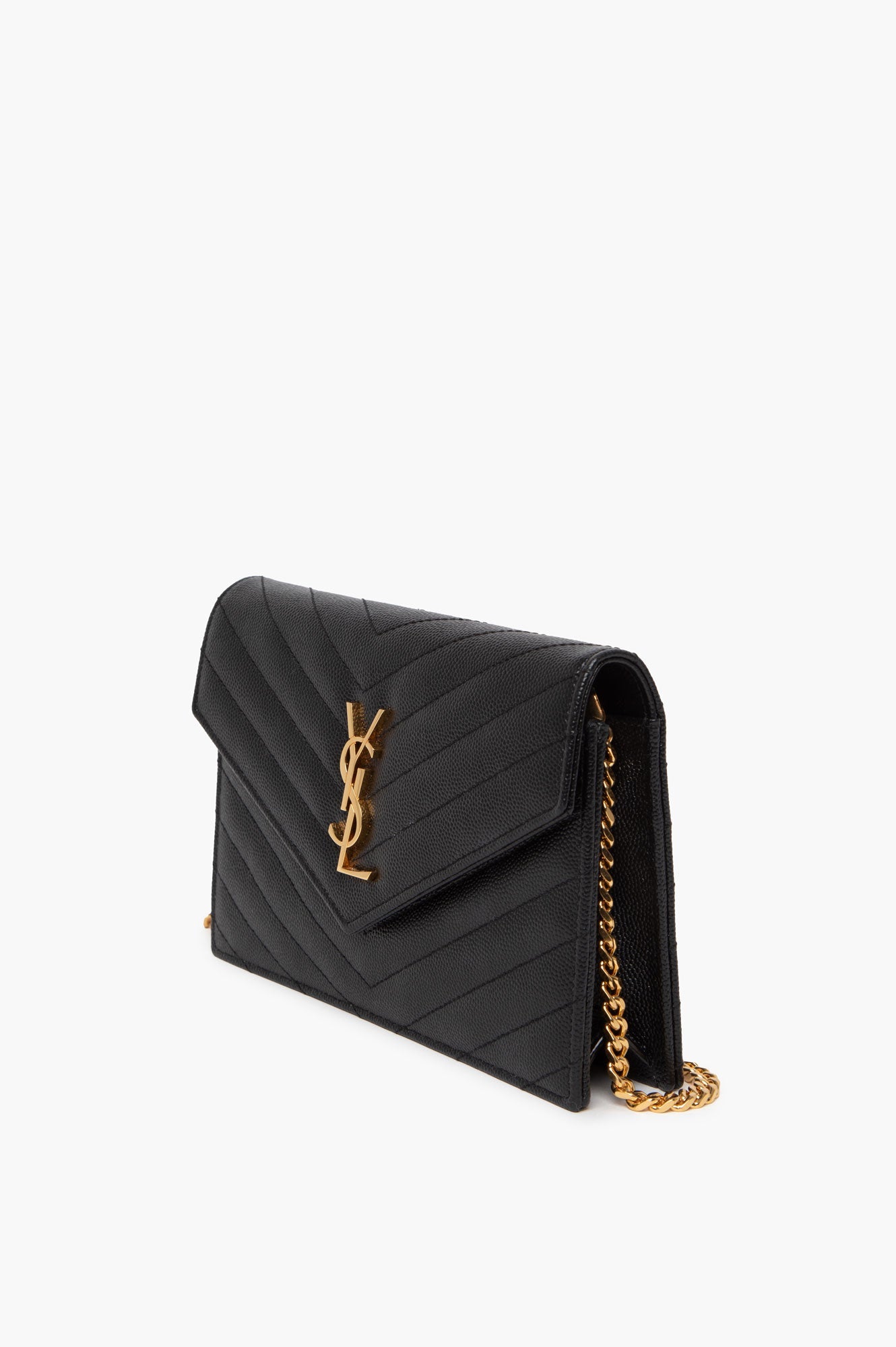 Saint Laurent Black Cassandre GHW Wallet On Chain