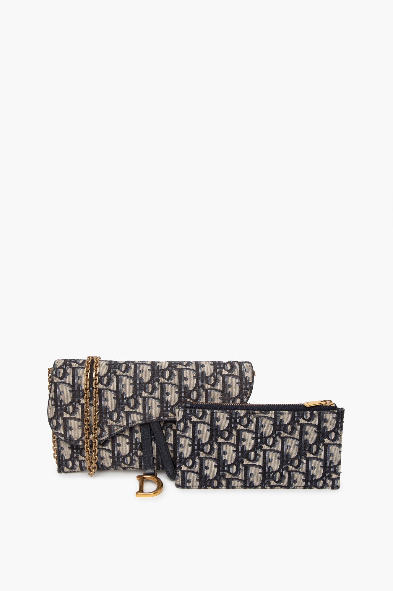 Christian Dior Oblique Saddle Wallet On Chain With Pouch