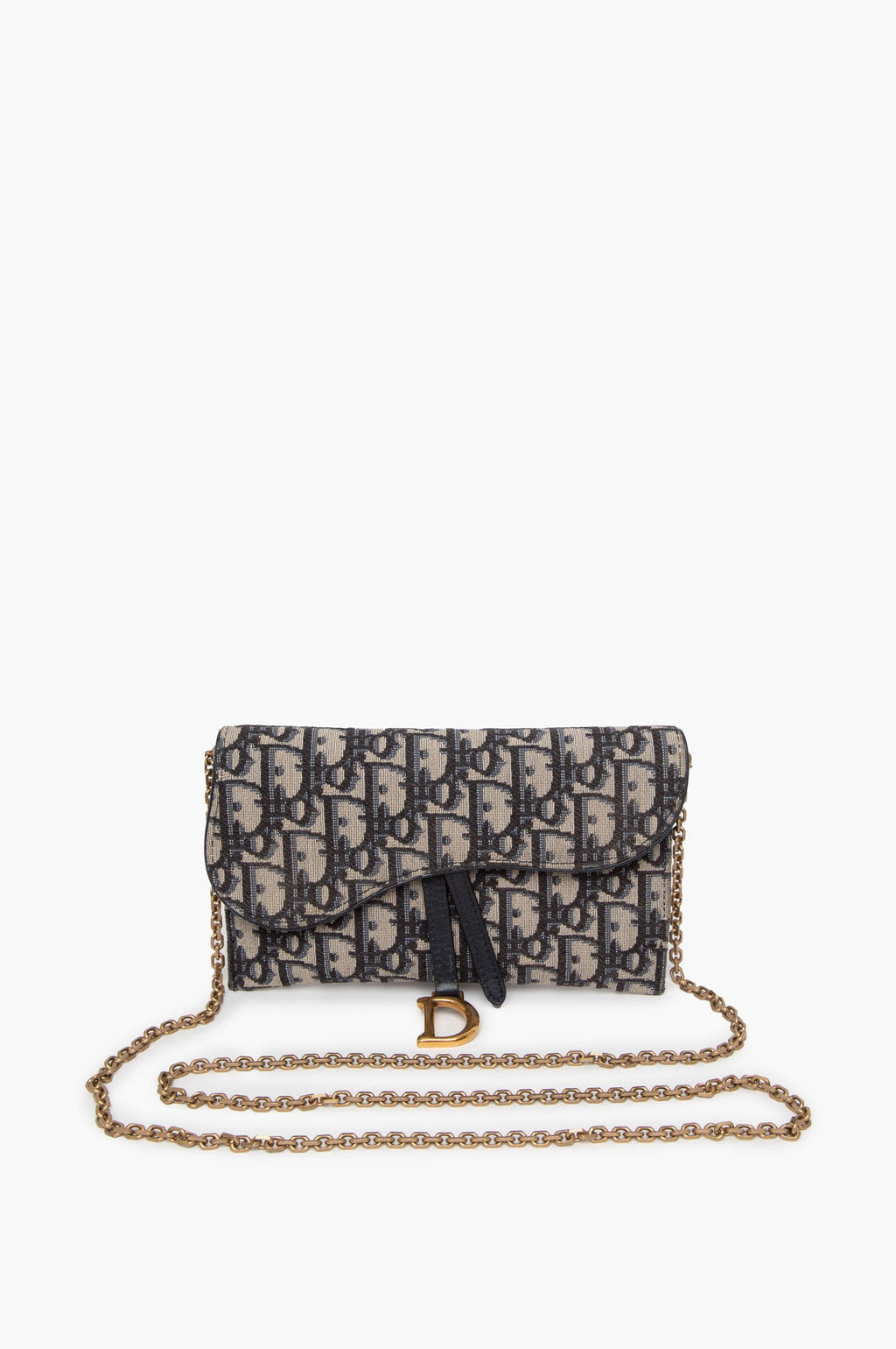 Christian Dior Oblique Saddle Wallet On Chain With Pouch