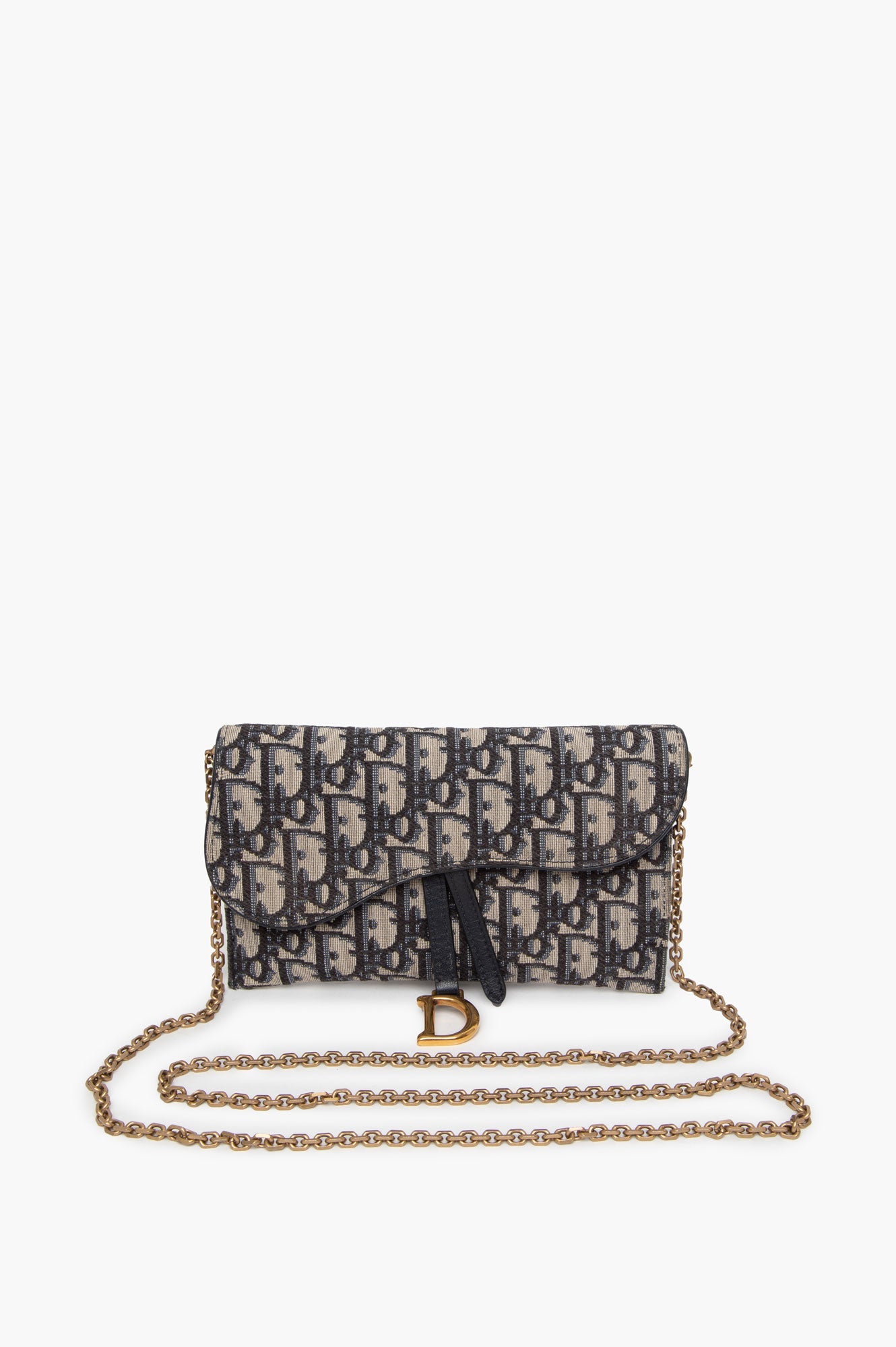 Christian Dior Oblique Saddle Wallet On Chain With Pouch