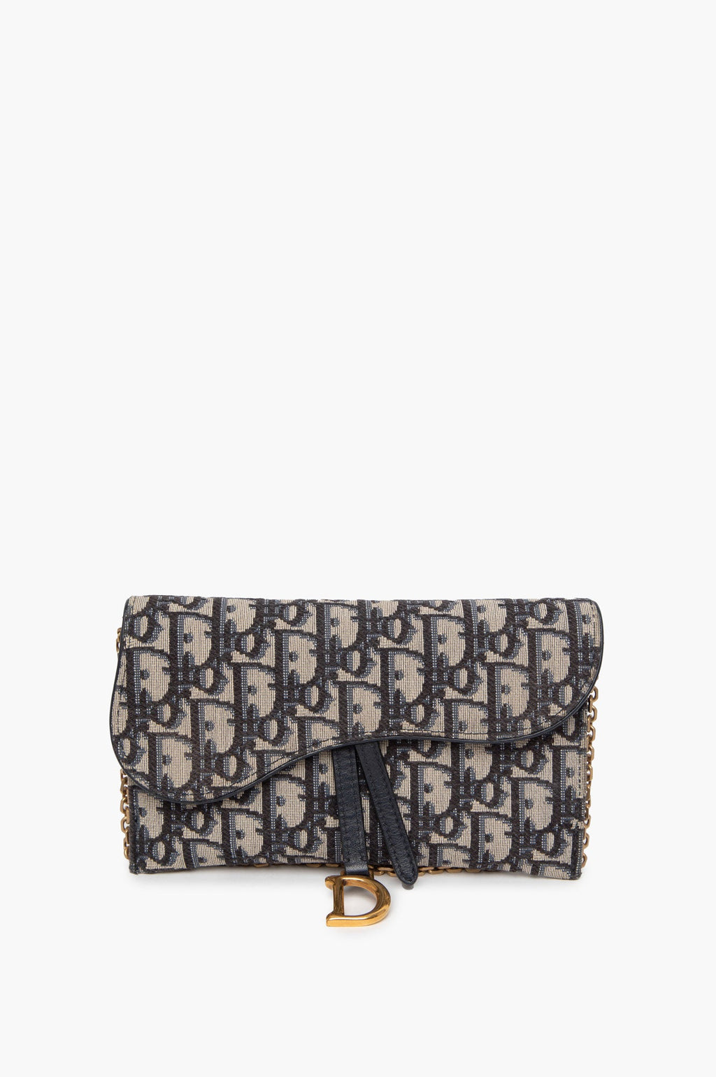 Christian Dior Oblique Saddle Wallet On Chain With Pouch