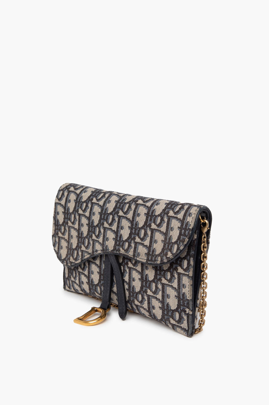 Christian Dior Oblique Saddle Wallet On Chain With Pouch