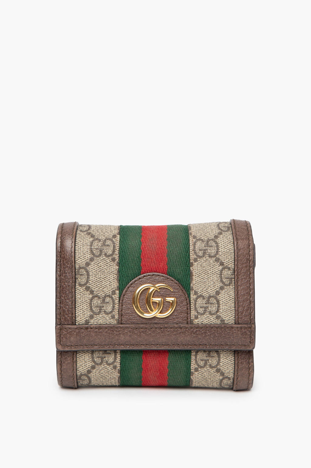Gucci Brown Monogram Ophildia Tri Fold Wallet