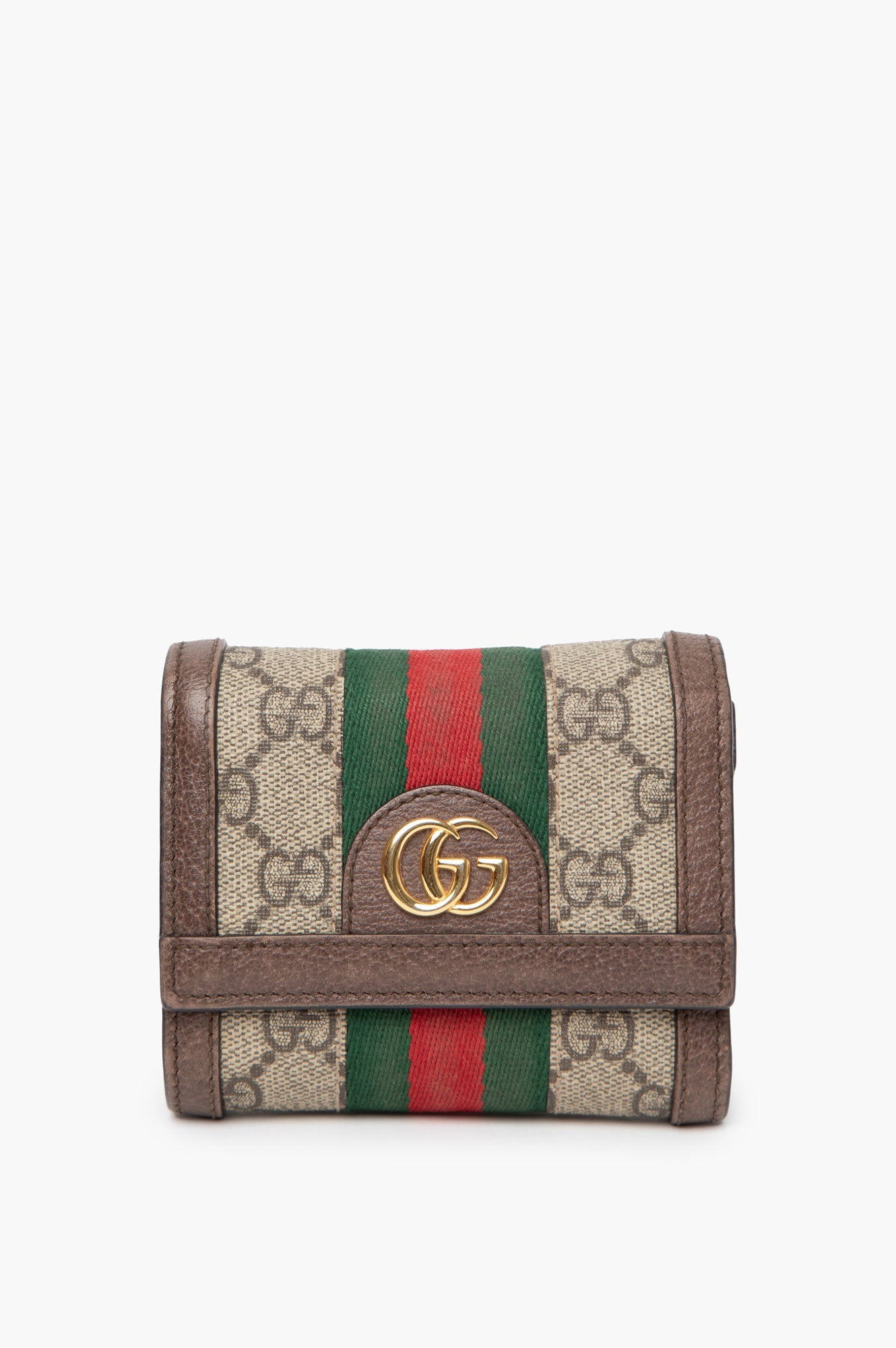 Gucci Brown Monogram Ophildia Tri Fold Wallet