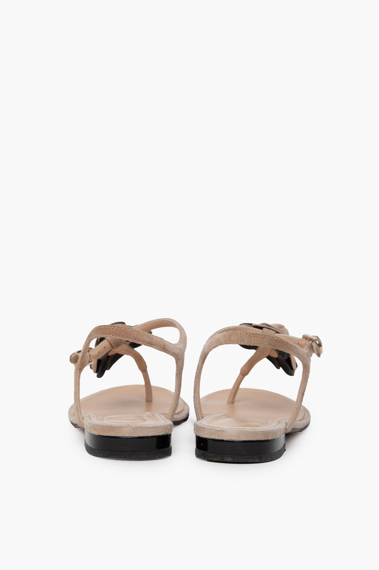 Chanel Beige/Black Camellia Flower Sandals 37.5