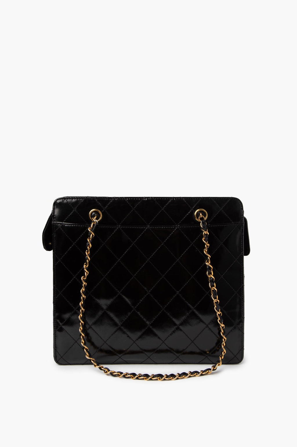 Chanel Black Patent Leather Quilted Shopping Tote