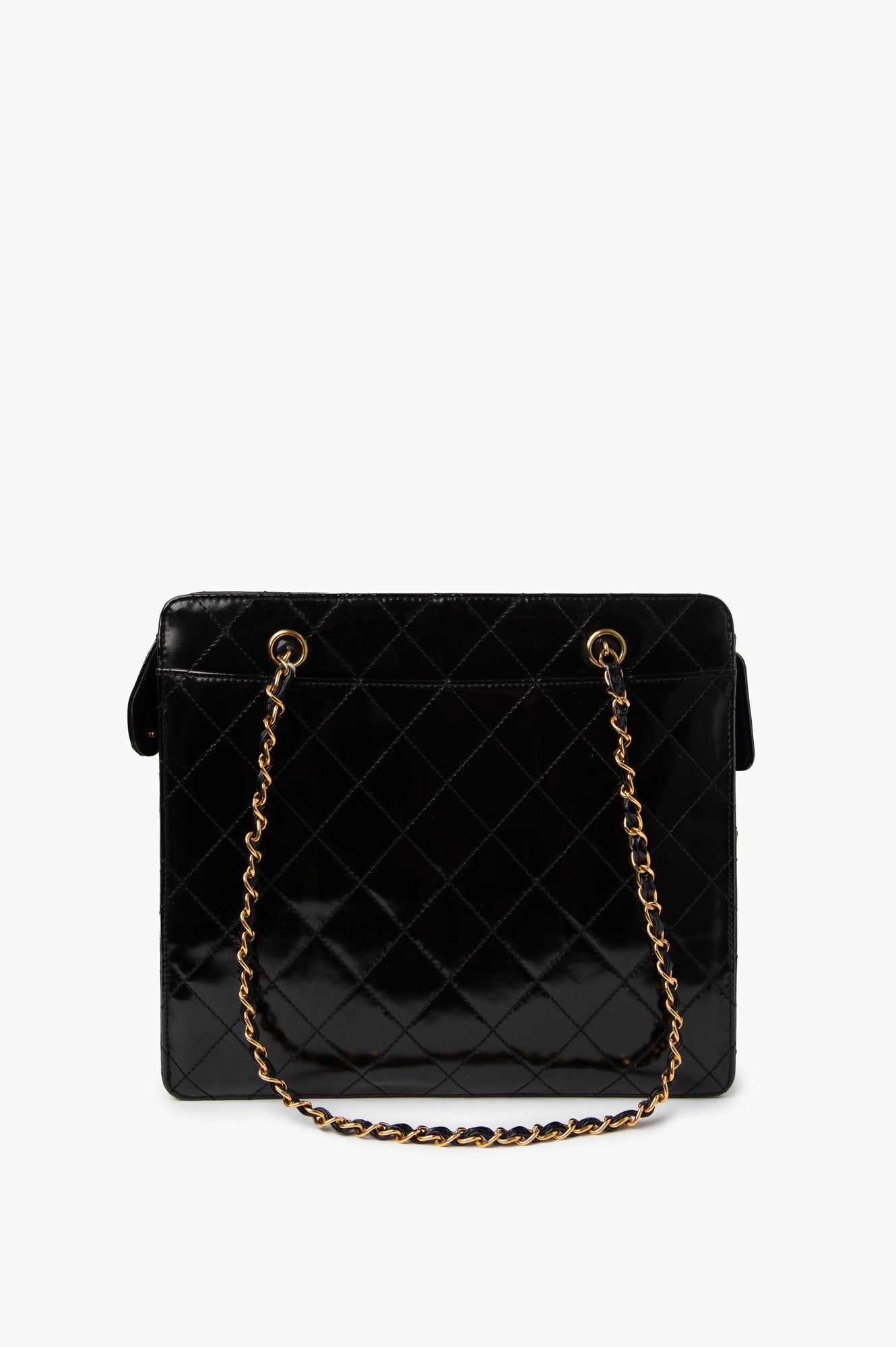 Chanel Black Patent Leather Quilted Shopping Tote