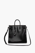 Saint Laurent Black Calfskin  Croc Embossed Tote Bag