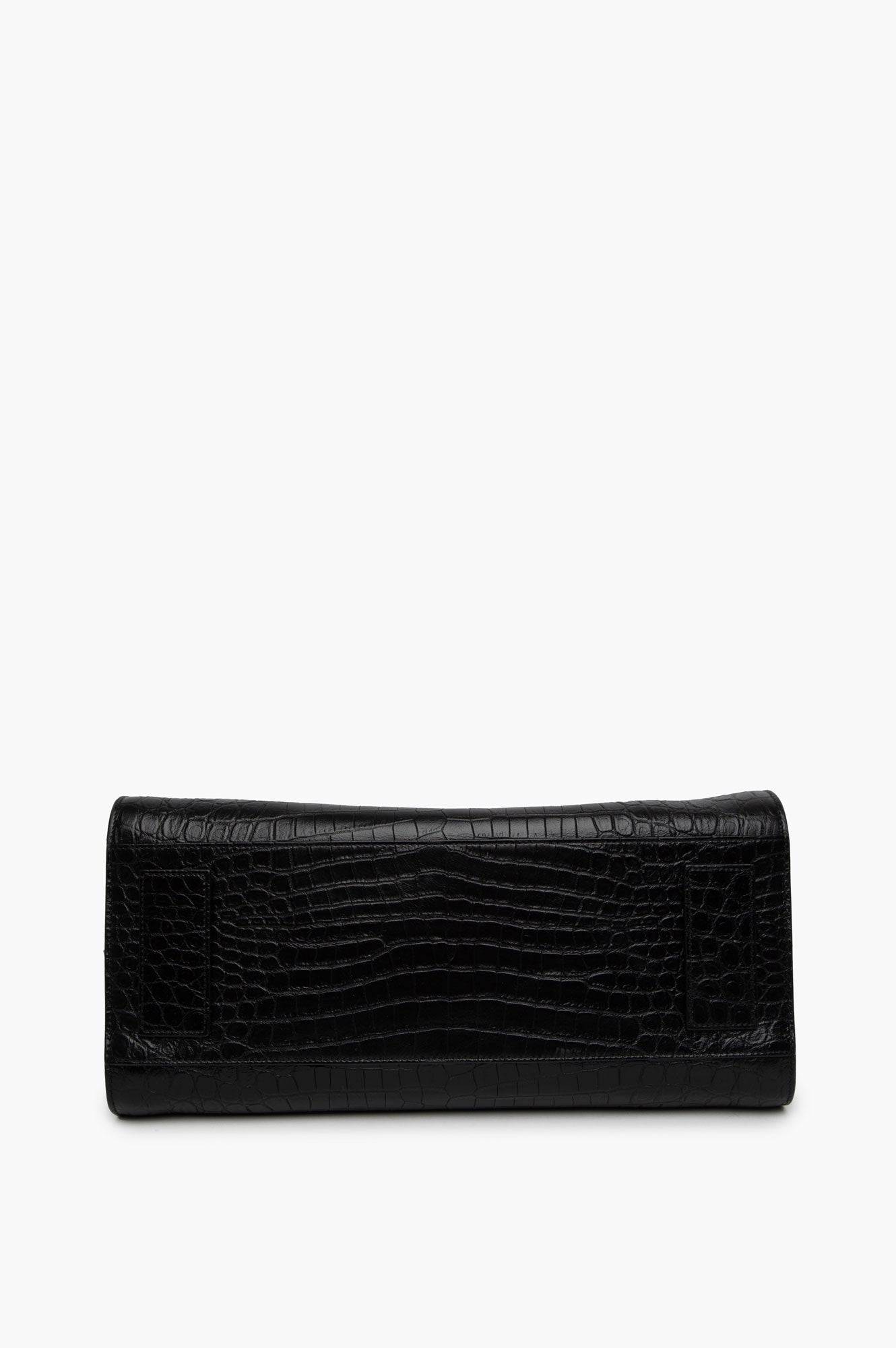 Saint Laurent Black Calfskin  Croc Embossed Tote Bag