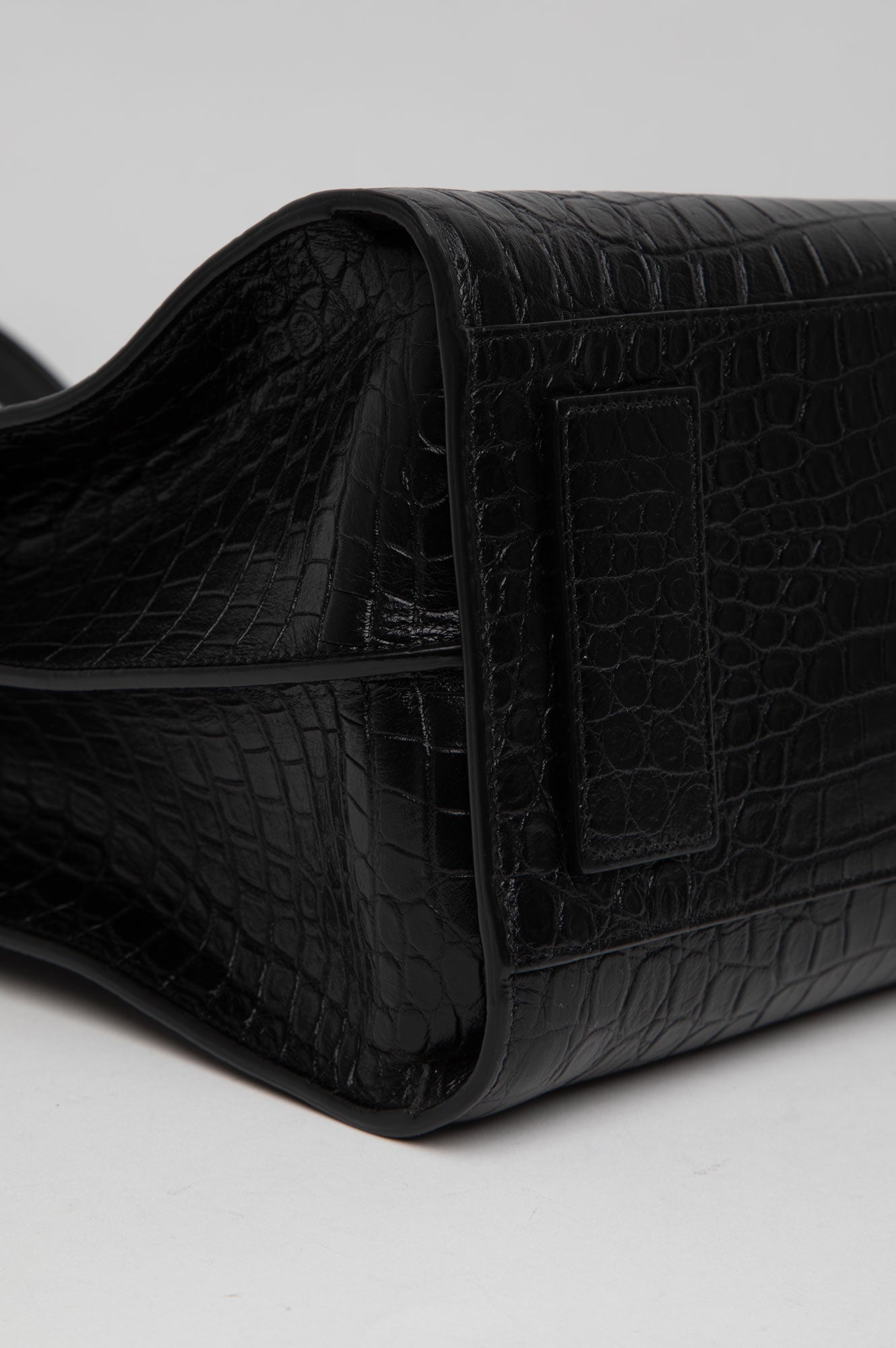 Saint Laurent Black Calfskin  Croc Embossed Tote Bag
