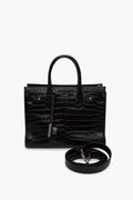 Saint Laurent Black Croc Embossed Sac De Jour Bag