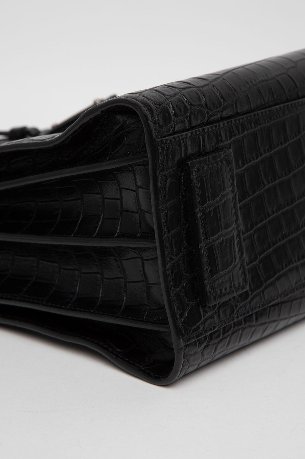 Saint Laurent Black Croc Embossed Sac De Jour Bag