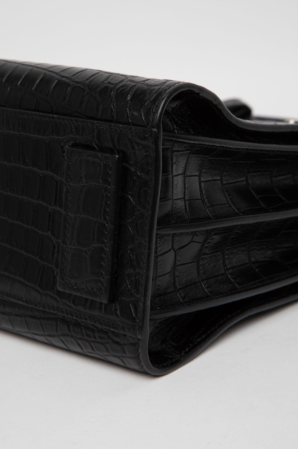 Saint Laurent Black Croc Embossed Sac De Jour Bag
