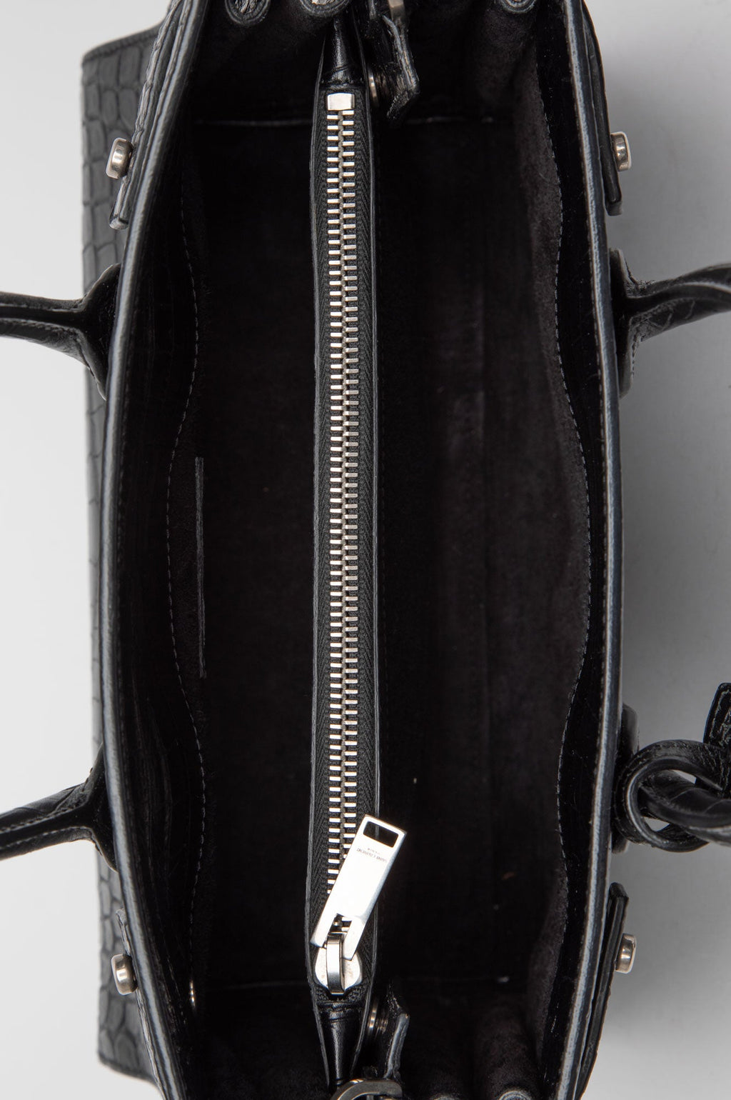 Saint Laurent Black Croc Embossed Sac De Jour Bag