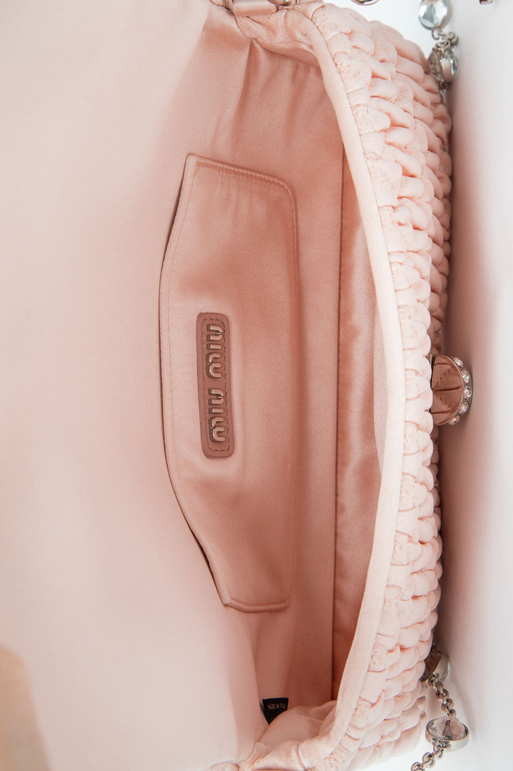 Miu Miu Pink Embellished Nappa Matelasse Crossbody Bag