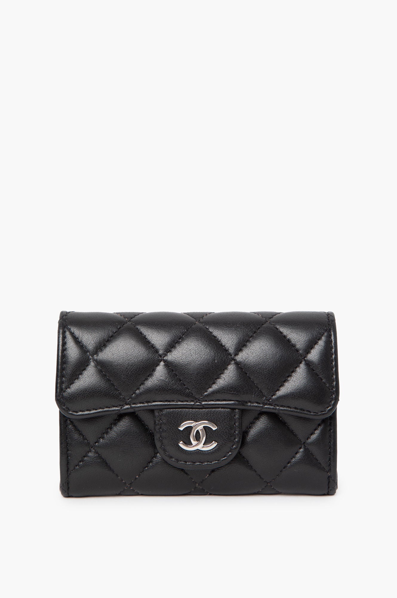 Chanel 2022 Black Flap Quilted Lambskin Wallet