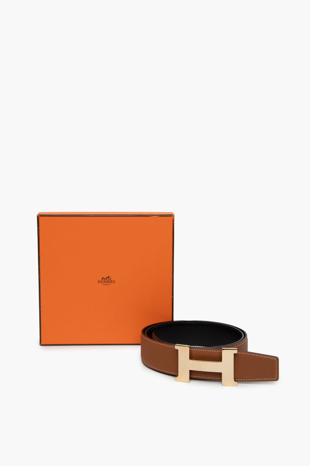 Hermes Champagne H Buckle Reversible 38 mm Belt Size 110 Mens