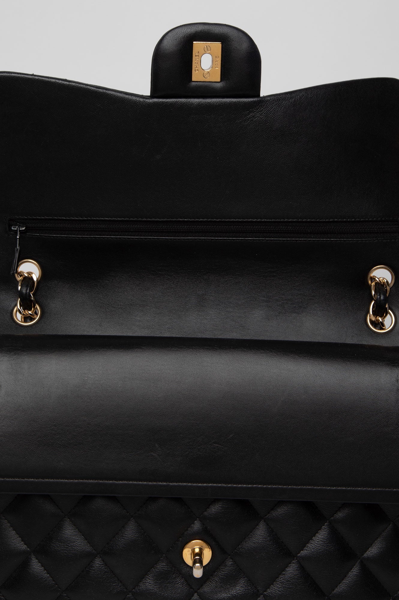 Chanel Black Lambskin Classic Flap Jumbo Bag