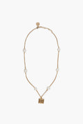 Miu Miu Gold Logo With Pearl Necklace