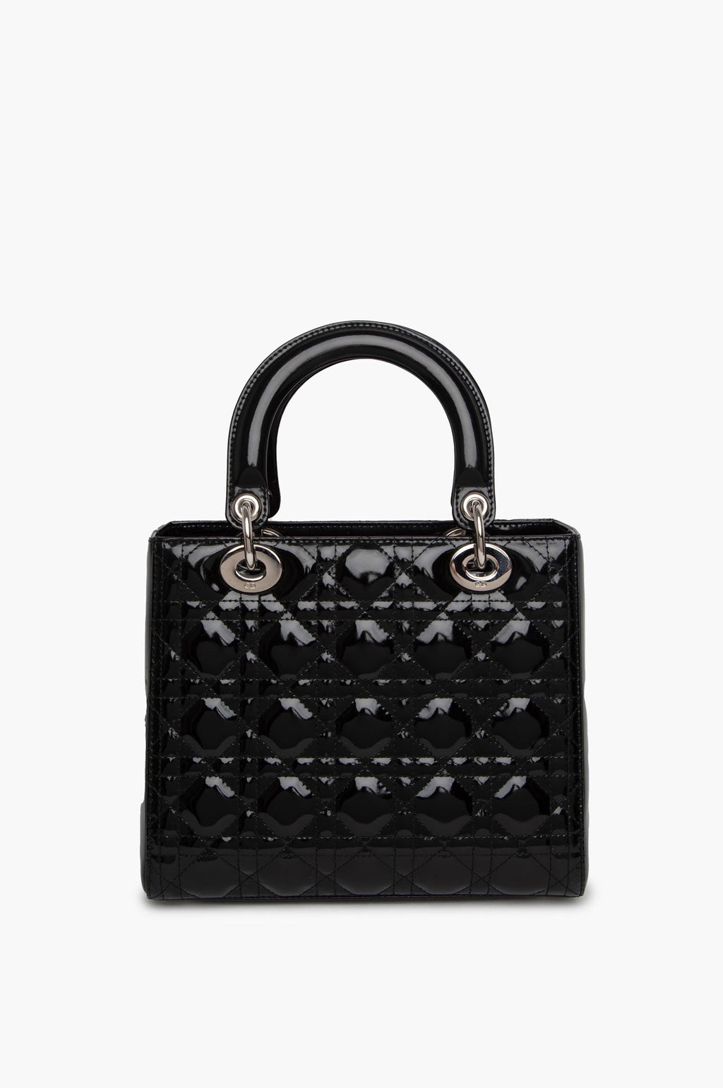 Christian Dior Black Lady Dior Patent Medium Bag