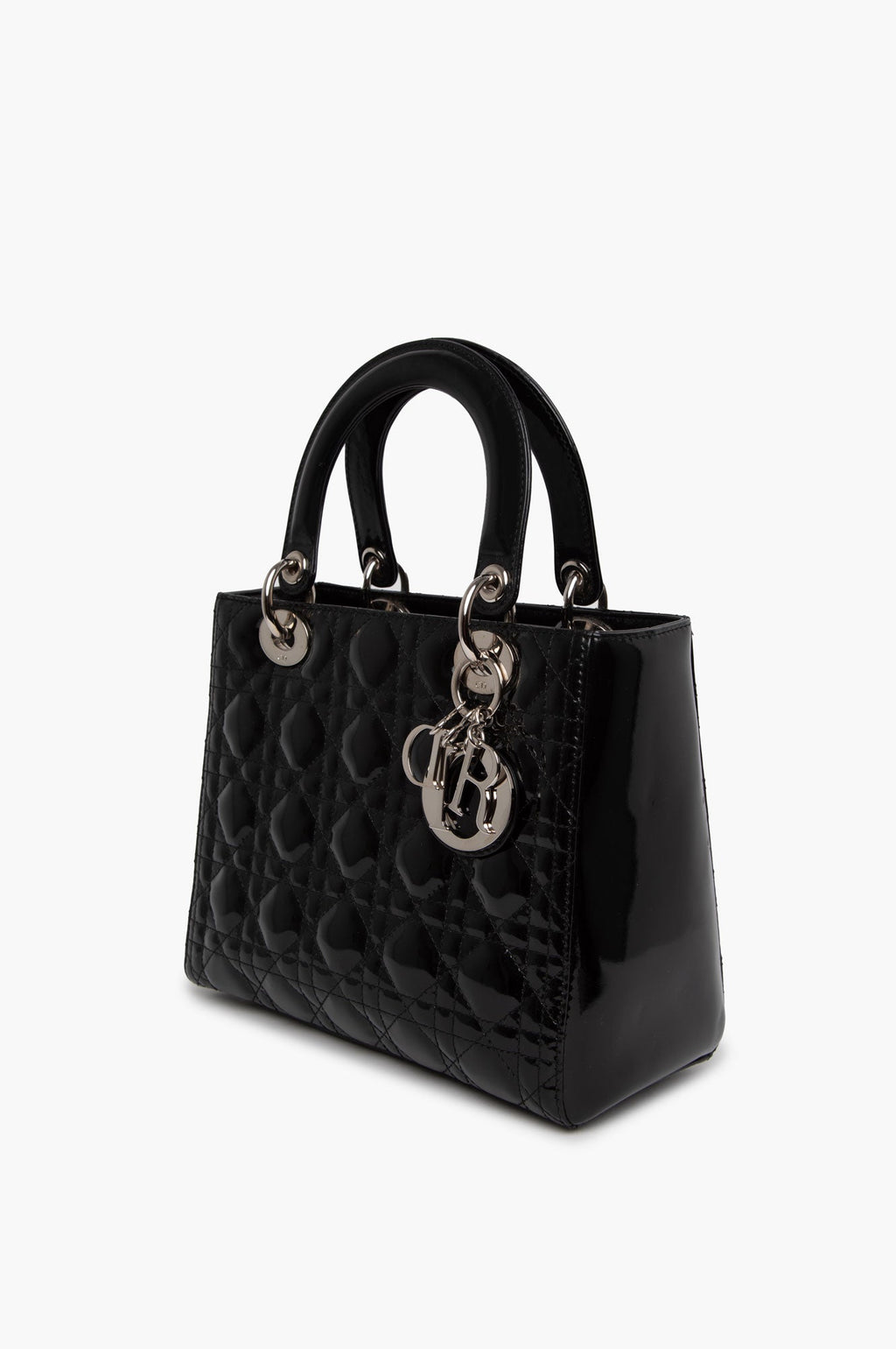 Christian Dior Black Lady Dior Patent Medium Bag