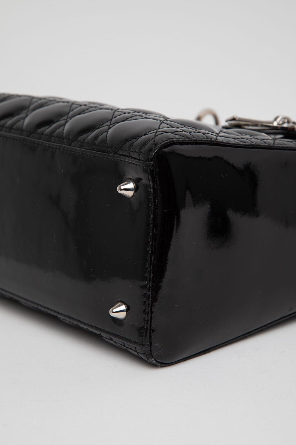 Christian Dior Black Lady Dior Patent Medium Bag