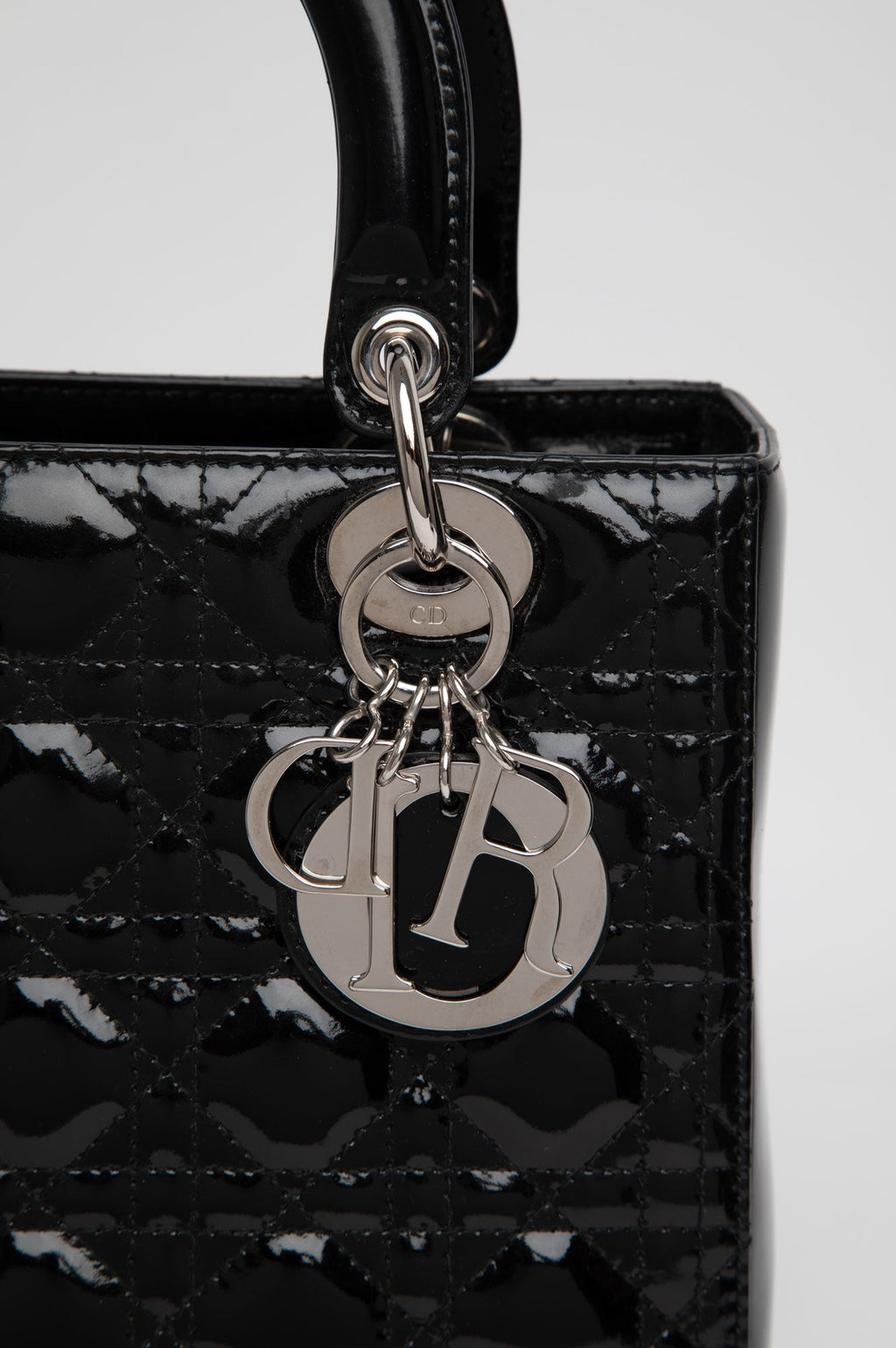 Christian Dior Black Lady Dior Patent Medium Bag