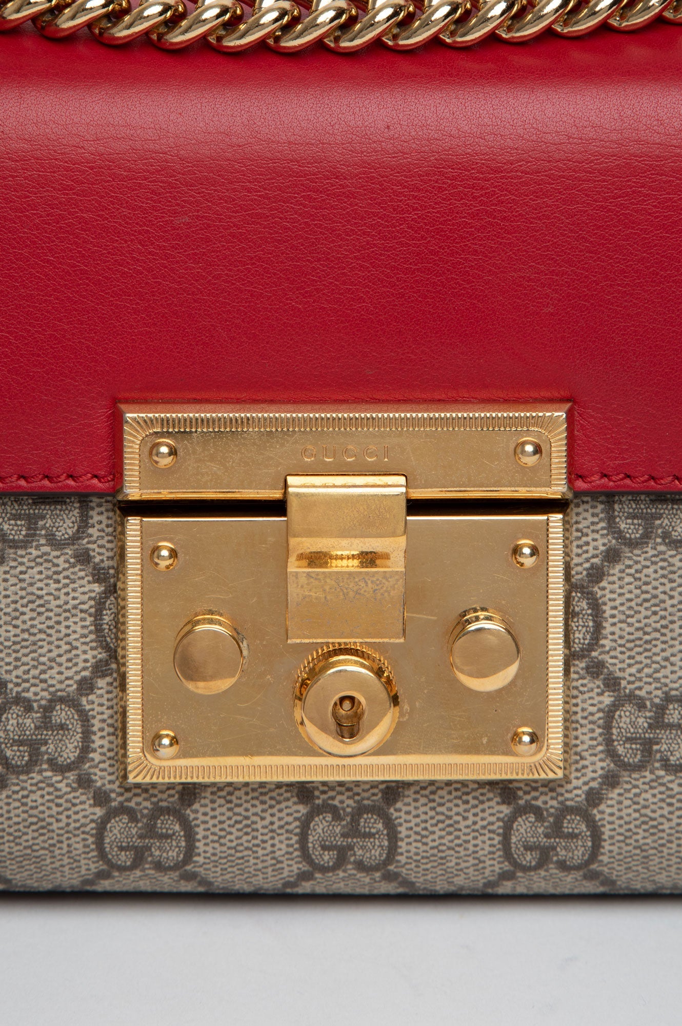Gucci Hibiscus Red Supreme Moon Calfskin Small Padlock Shoulder Bag