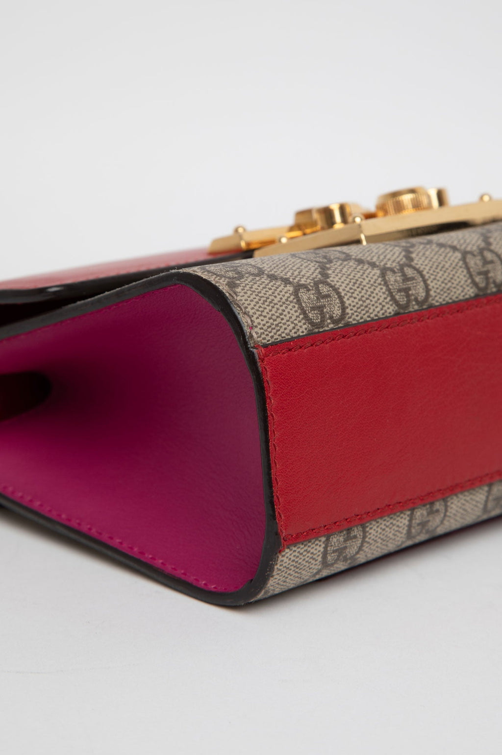 Gucci Hibiscus Red Supreme Moon Calfskin Small Padlock Shoulder Bag