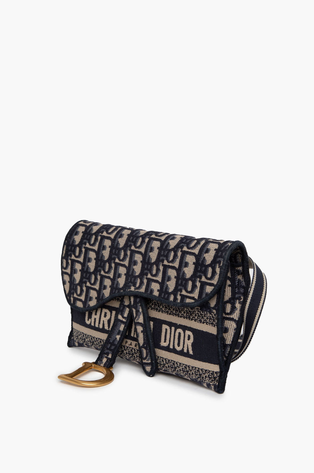 Christian Dior Blue Oblique Saddle Slim Belt Bag