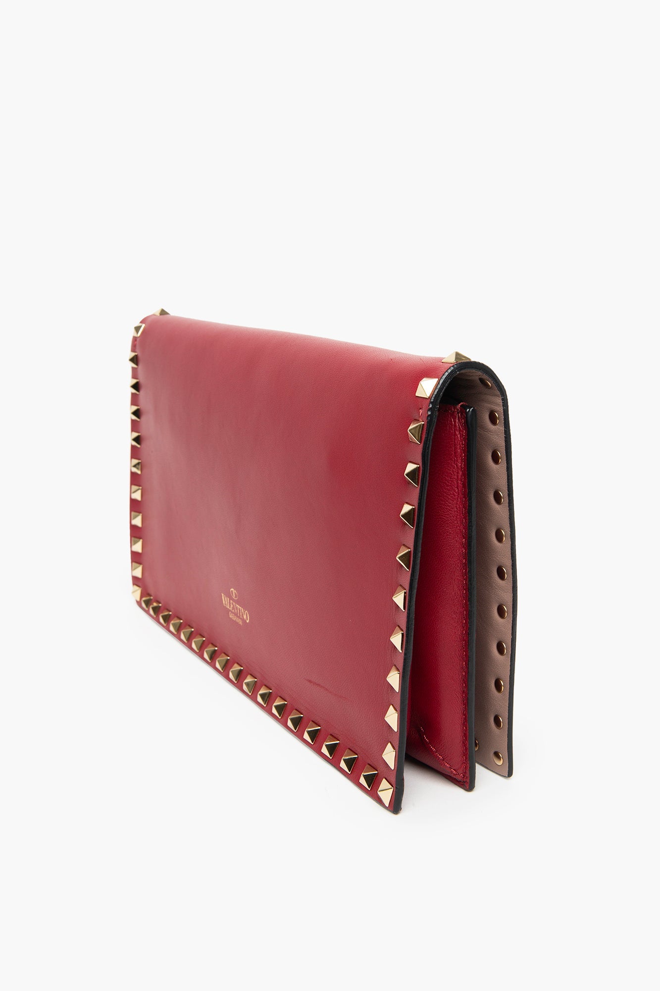Valentino Red Lambskin Rockstud Clutch