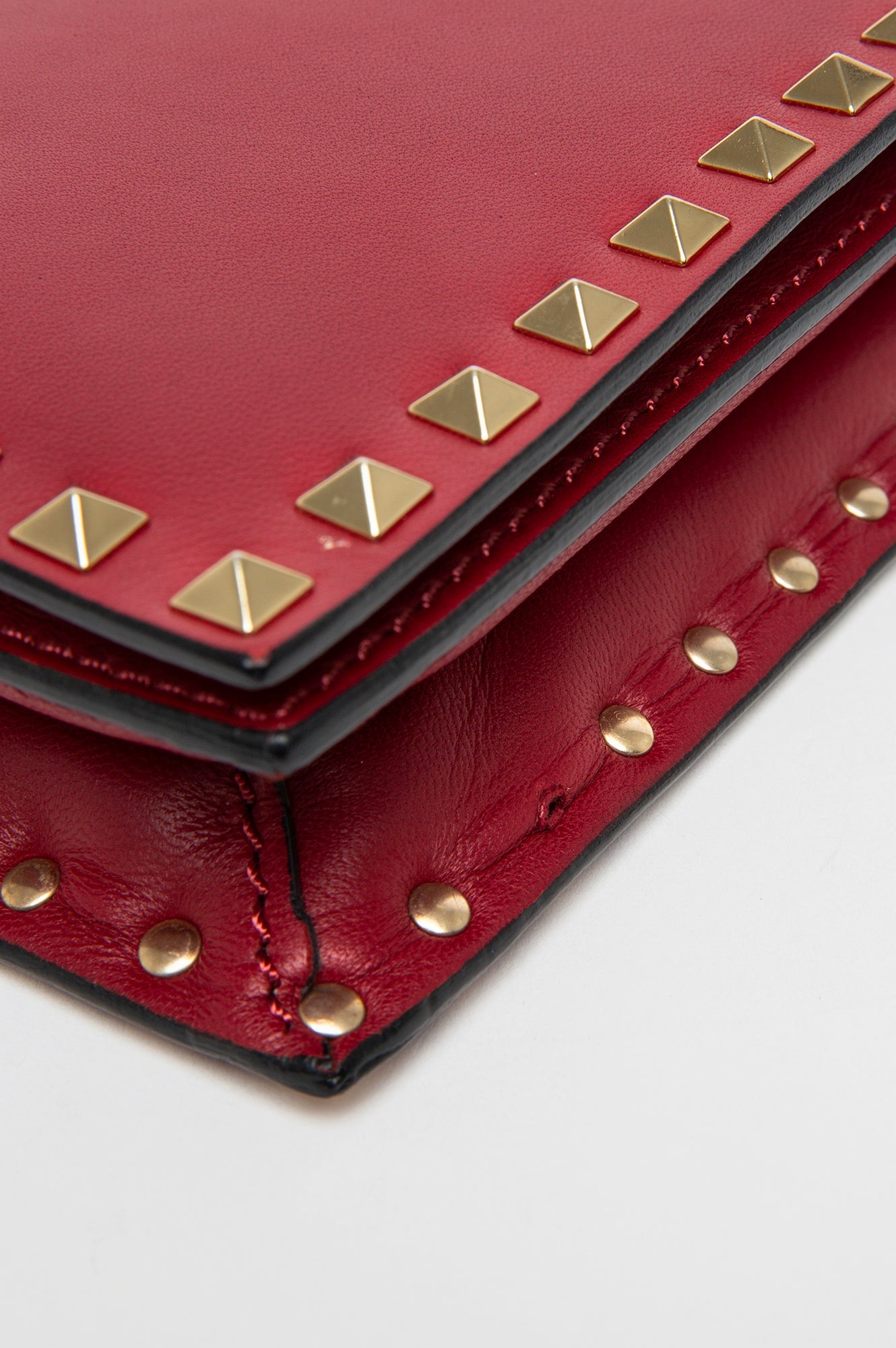 Valentino Red Lambskin Rockstud Clutch