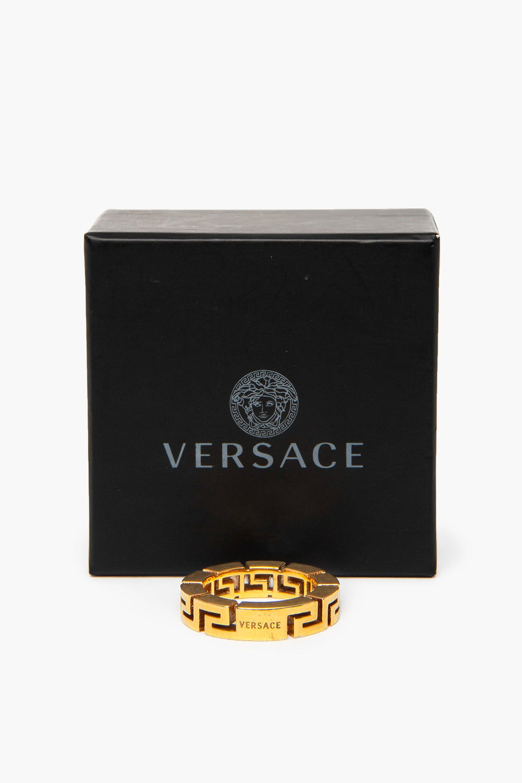 Versace Gold Tone Greca Ring Size 9