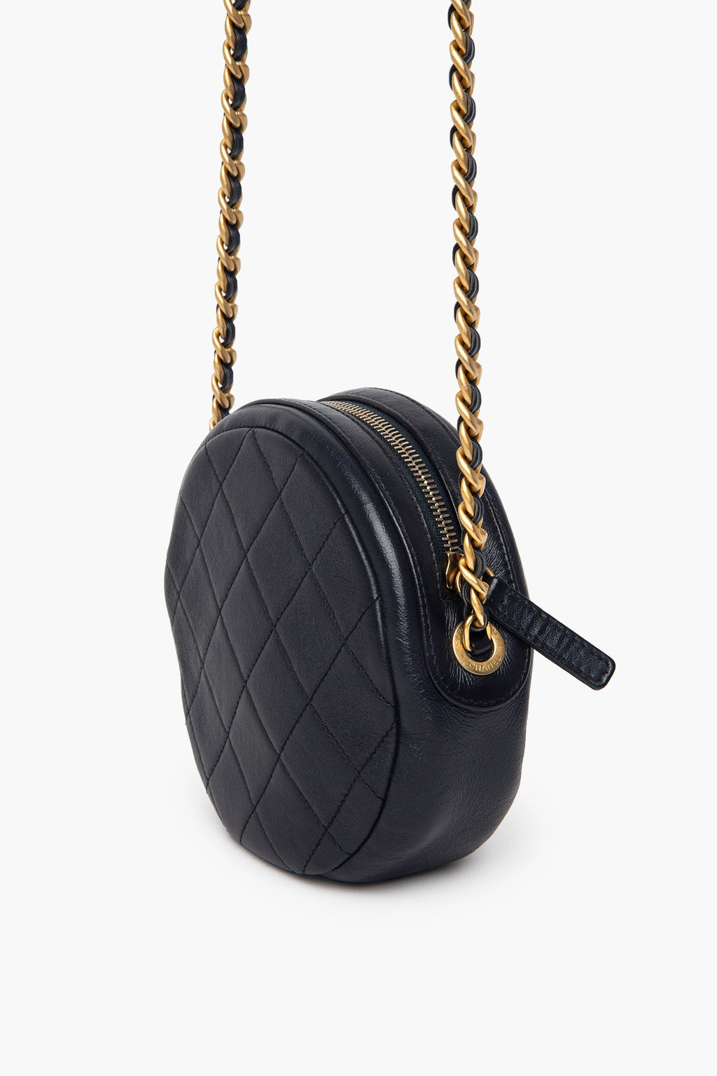 Chanel Quilted Dark Navy Glazed Calfskin Round Bag