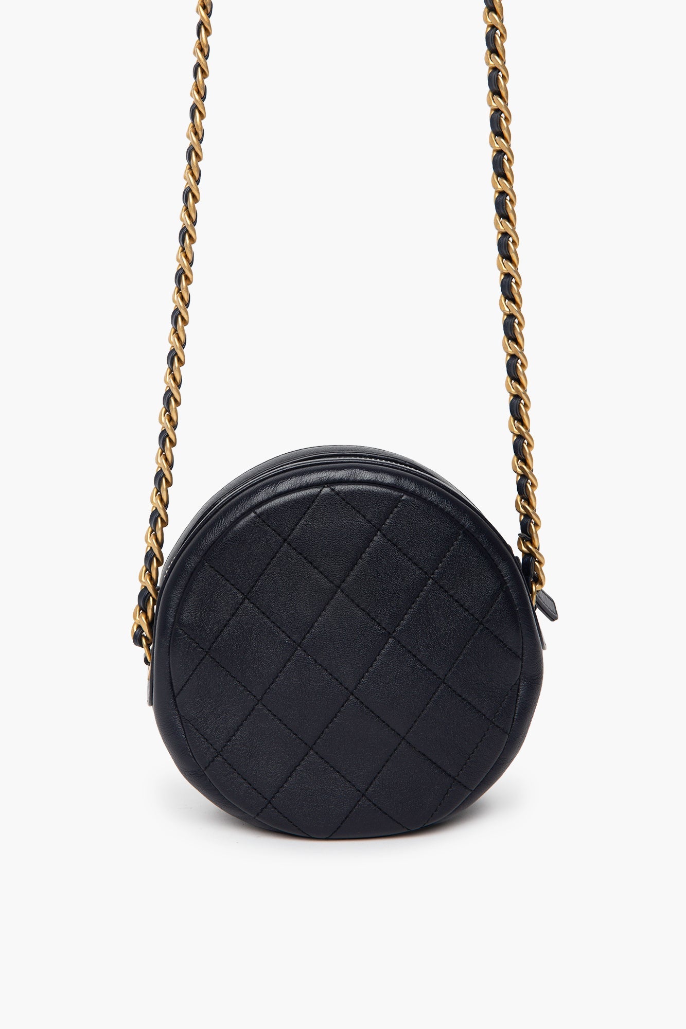 Chanel Quilted Dark Navy Glazed Calfskin Round Bag