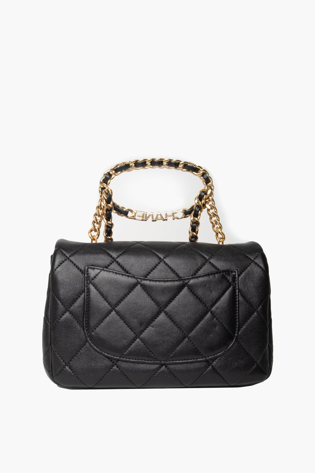 Chanel Black 23C Round Top Handle Mini Flap Bag