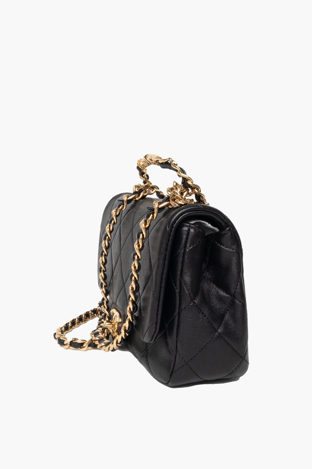 Chanel Black 23C Round Top Handle Mini Flap Bag
